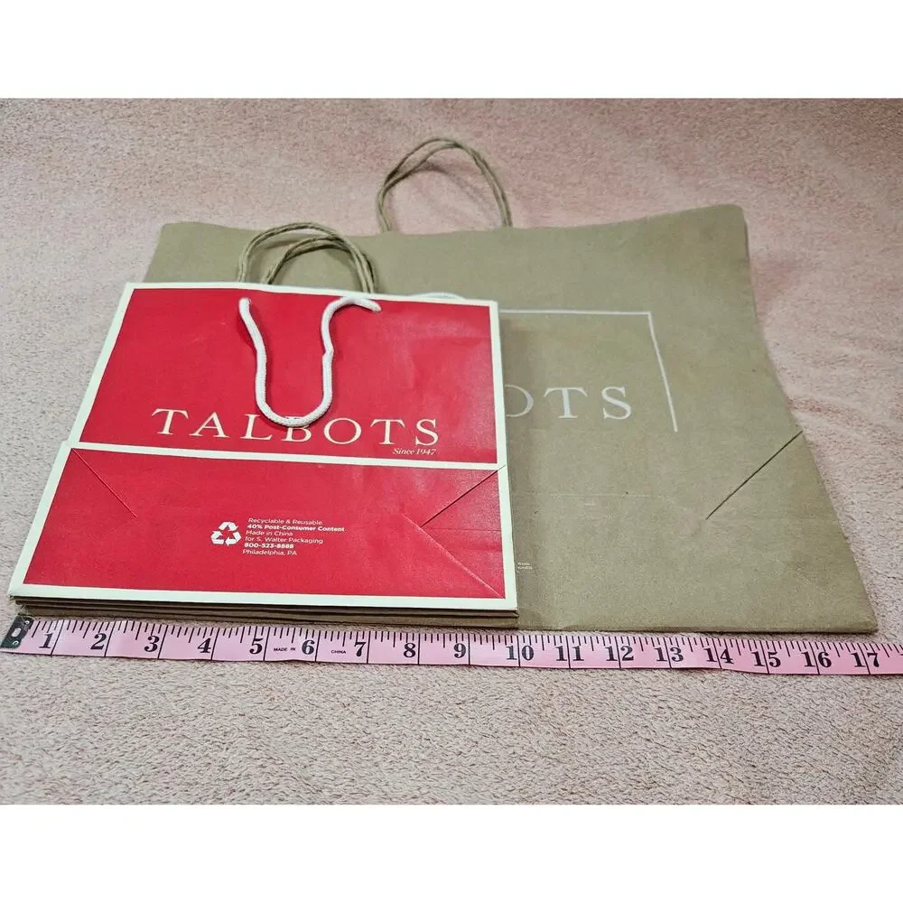 Talbots Lot of 4 Shopping Gift Bags Craft Brown and Red